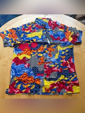 NWT Reason Abstract Money Print Button Up Shirt XL Streetwear Camp Casual Tee